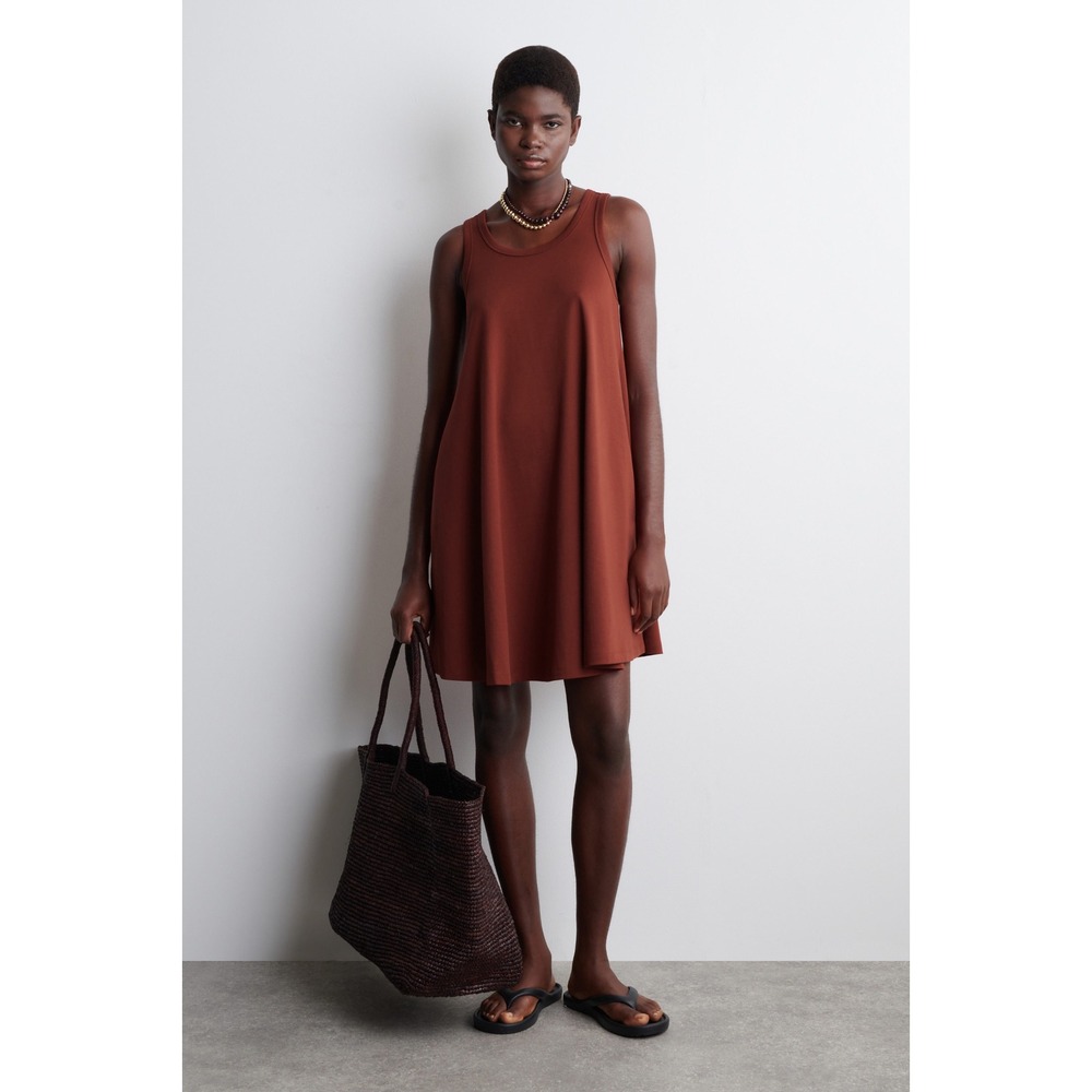 COS Cotton Jersey Mini Swing Dress Small Dark Red Rust